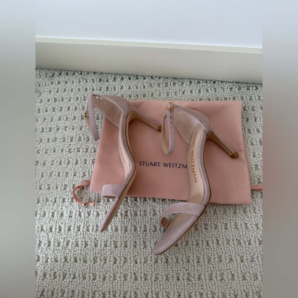 Stuart Weitzman Dusty Pink Suede Ankle Strap Heels - Picture 2 of 3